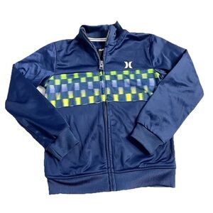 Hurley Kids Full Zip Track Jacket Size 7 Blue Green Checkered Logo Boys Athletic